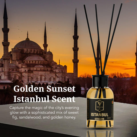 OUD MANGO ISTANBUL Diffuser Set (Pack of 3) with Sticks - Reed Diffuser for Bathroom, Bedroom, Office, Living Room - Woody Aromatics for Home Aromatherapy - Luxury Fragrance Sticks Diffuser Set