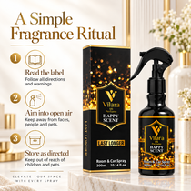 How to use Vilara Happy Scent room spray: read the label, aim into open air, store as directed