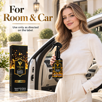 Woman with Vilara Happy Scent room and car spray beside her car
