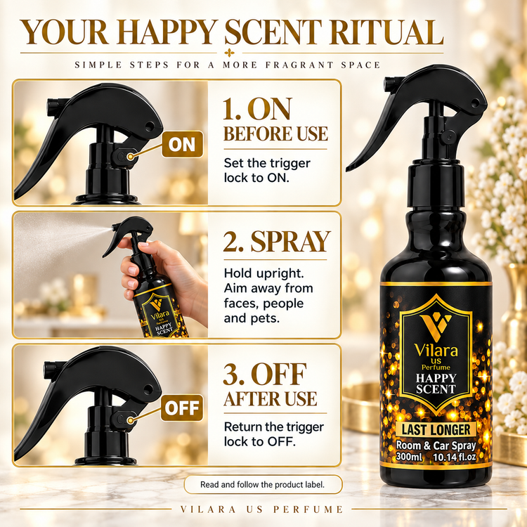 Happy Scent ritual: how to unlock, spray and lock the Vilara room spray trigger